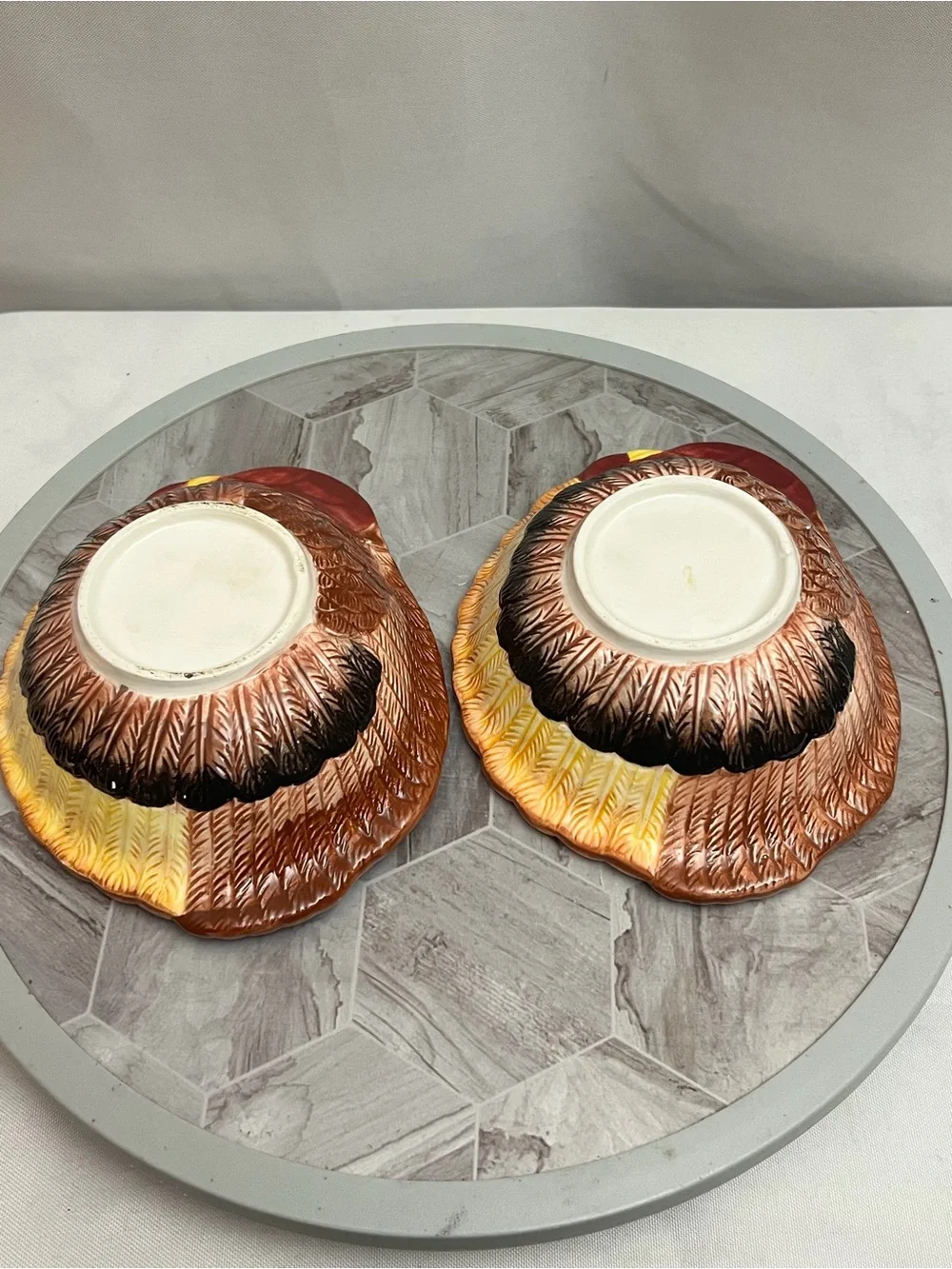 Set of 2 Vintage Turkey Shaped Ceramic Bowls Thanksgiving Fall Serving Dishes